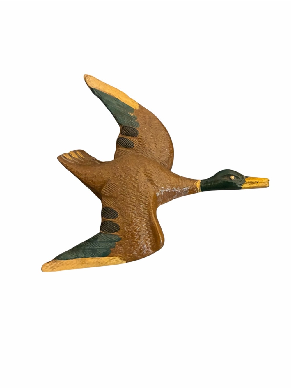 Vintage Hand Painted Wooden Mallard Duck Flying Wall Hanging Decor Rustic Lodge